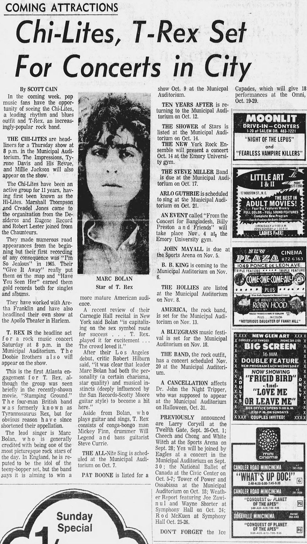 T. Rex (September 17, 1972) – “Chi‑Lites, T‑Rex Set for Concerts in City”– The Atlanta Constitution