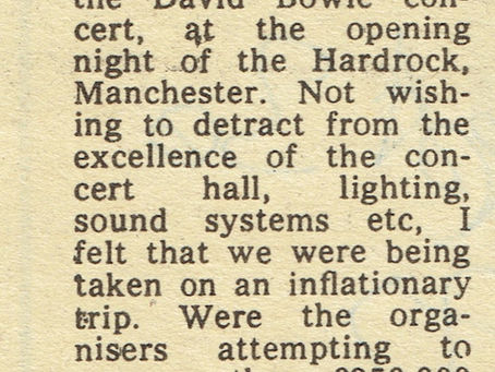 David Bowie (September 30, 1972) – “Hard Rock Prices Protest” Letter - Unknown Publication