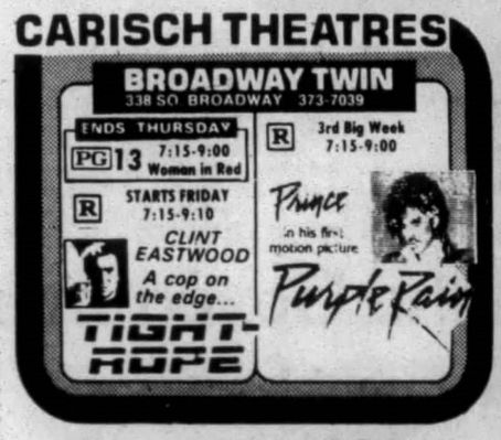 Prince (October 10, 1984) – “Purple Rain – 3rd Big Week” Cinema Advert – The Albert Lea Evening Tribune.