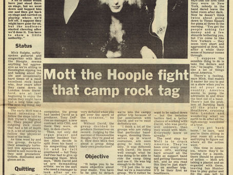 Mott the Hoople (July 21 1973) "Mott the Hoople Fight That Camp Rock Tag" – Record Mirror