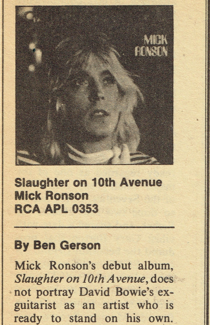 Mick Ronson (May 23, 1974) Slaughter on 10th Avenue Review - Rolling Stone