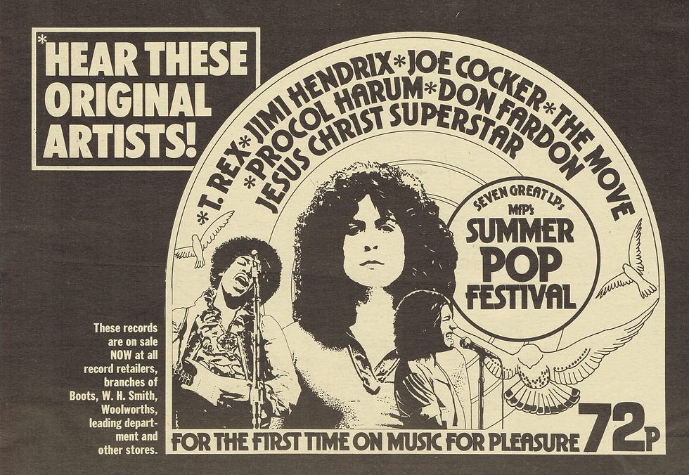 T. Rex (July 22, 1972) Ride A White Swan LP (Music For Pleasure Compilation Advertisement)