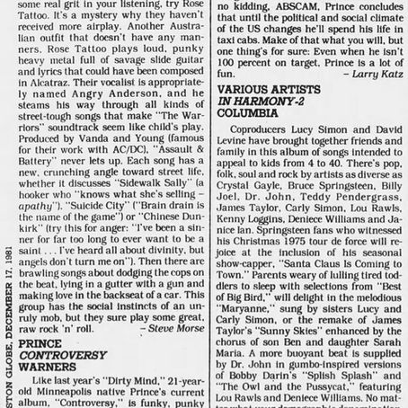 Prince (December 17, 1981) “Controversy” – The Boston Globe