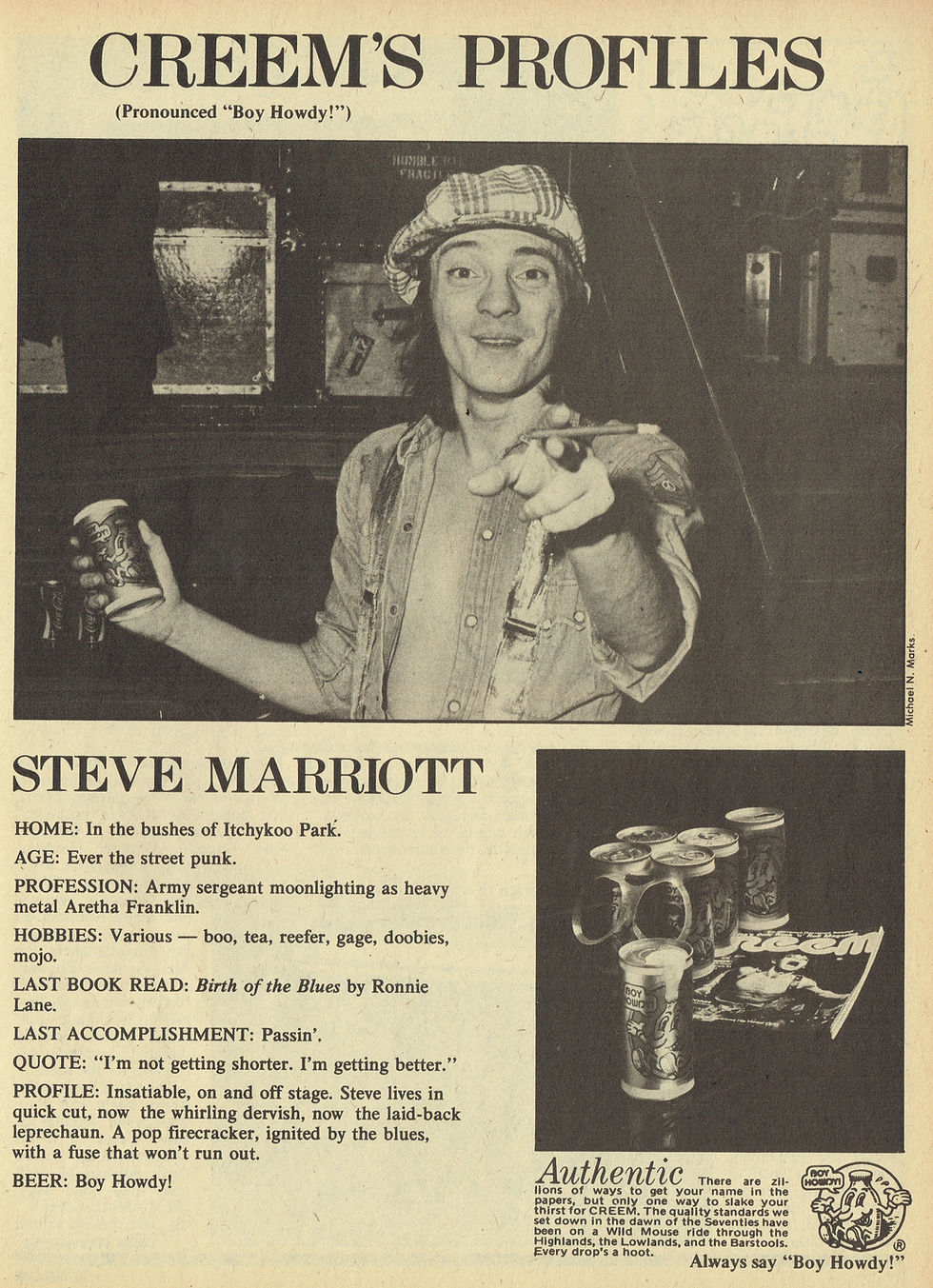 Steve Marriott (July 1, 1975) "CREEM's Profiles" – Creem Magazine