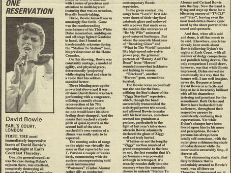 David Bowie (July 8, 1978) "Brilliant Bowie... With One Reservation" – NME Earl's Court Concert Review