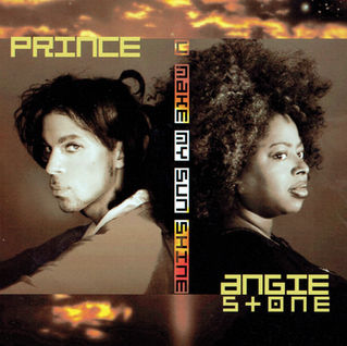 Cover art featuring Prince and Angie Stone in a split‑portrait design with warm, glowing solar tones and stylised vertical title tex