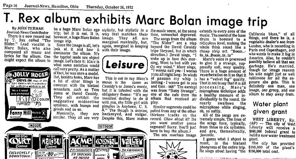 T. Rex (October 26, 1972) – “T. Rex Album Exhibits Marc Bolan Image Trip” The Slider Album Review - The Journal News