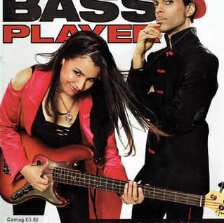 Prince and Rhonda Smith on the Bass Player cover, styled in red and black, with the headline “Funk & Finesse — Rhonda Smith gets down with Prince.”