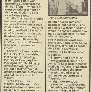 David Bowie: "I Wanted to Be the Rock Tony Newley" Article (1979)