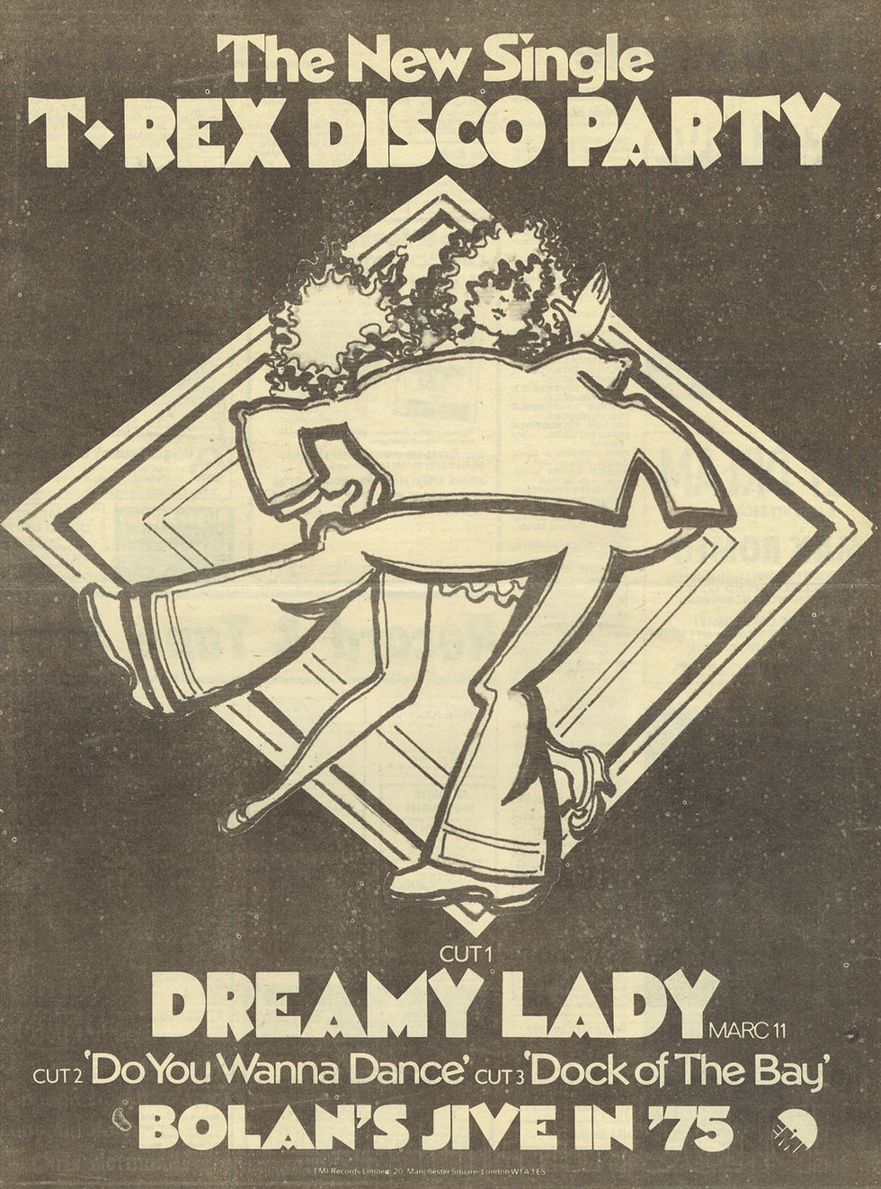 T. Rex's "Dreamy Lady" One-Page Advert Record Mirror October 4, 1975.
