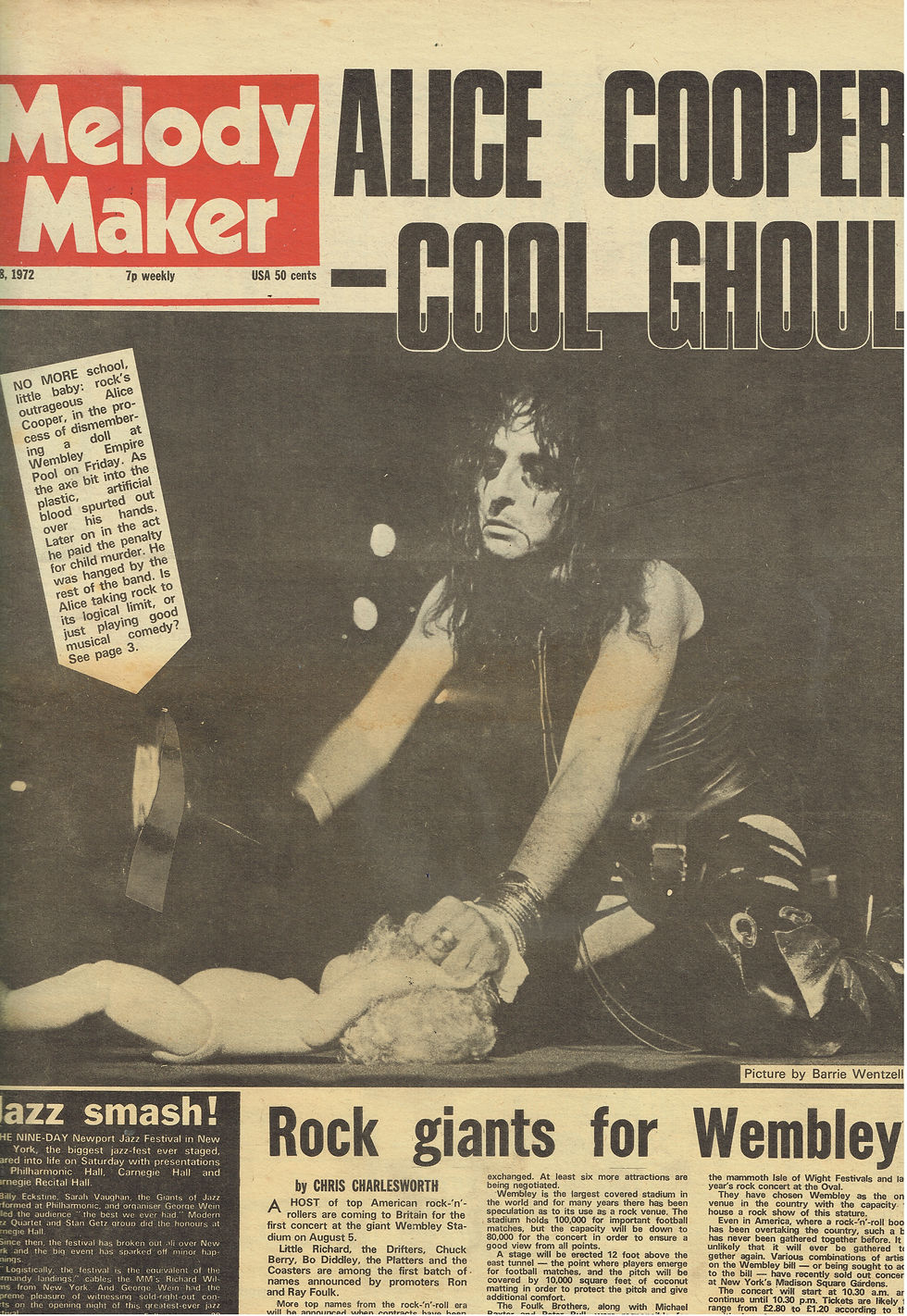 Alice Cooper Group (July 8, 1972) "Alice Cooper – Cool Ghoul!" + Live & News Coverage – Melody Maker Feature