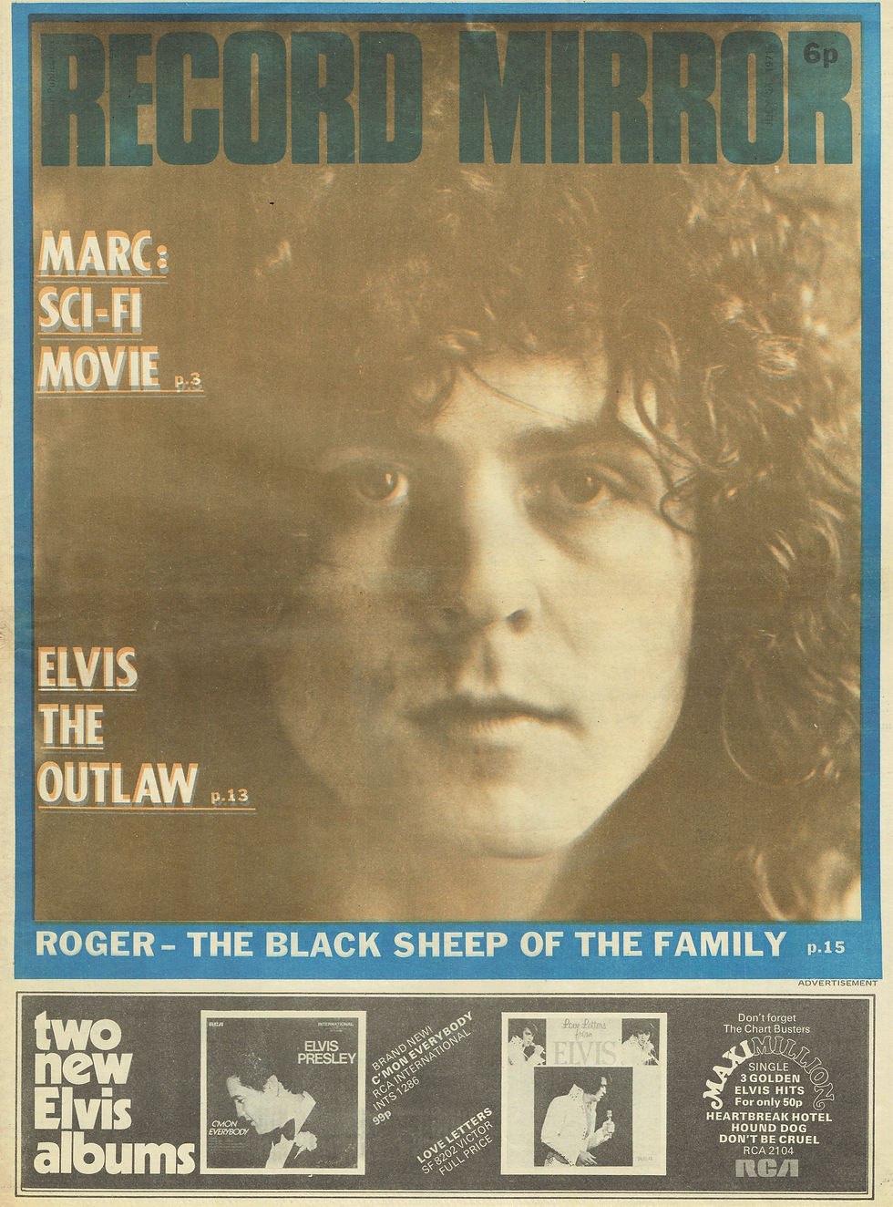 Marc Bolan (July 24, 1971) Record Mirror Cover & Feature
