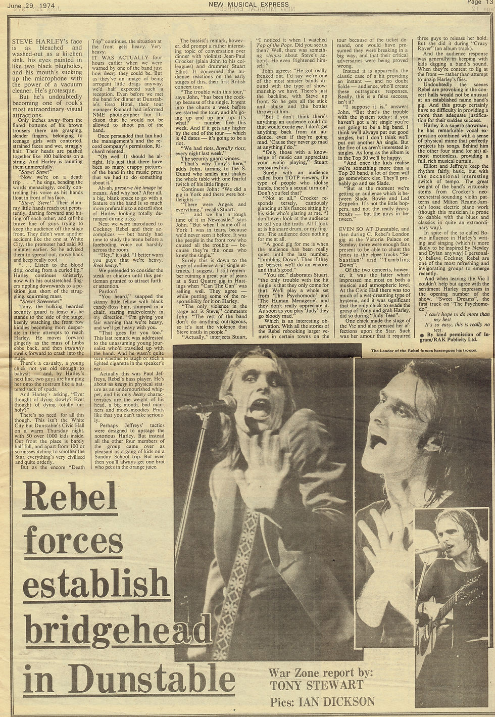 Cockney Rebel (June 29, 1974) “Rebel forces establish” – NME UK Music Paper