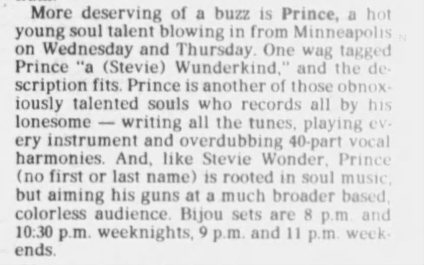 Prince (November 30, 1979) – Bijou Cafe Shows Preview, Philadelphia.