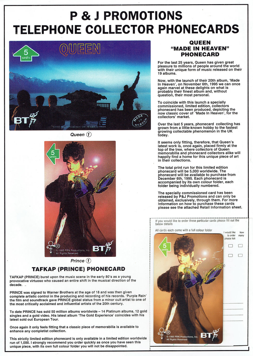 Thumbnail: Telephone Phone Card Pack Prince 0(+> 1995 Official