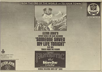 Elton John (June 21, 1975) “Someone Saved My Life Tonight” Single Advertisement – Disc