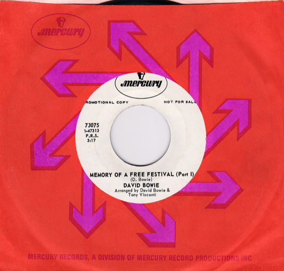 Promotional 7-inch vinyl of David Bowie's "Memory of a Free Festival (Part I)" released by Mercury in the USA, catalog number 73075.