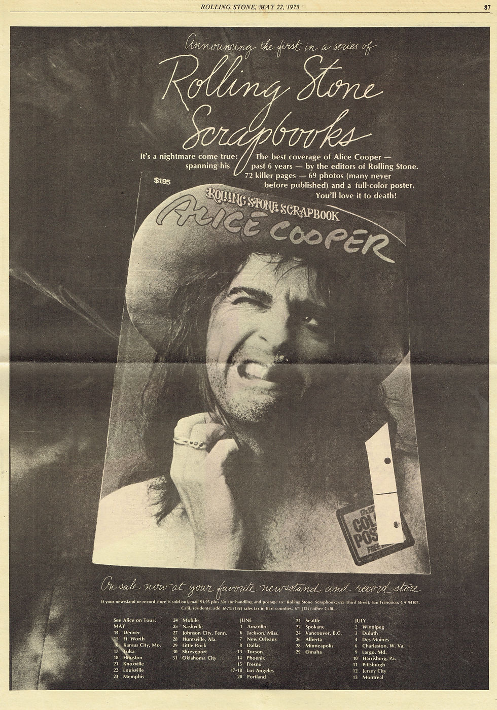 Alice Cooper (May 22, 1975) Rolling Stone Scrapbook Advert – Rolling Stone
