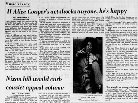 Alice Cooper (September 19, 1971) – “If Alice Cooper’s act shocks anyone, he’s happy” Review – The Courier‑Journal