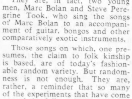 Tyrannosaurus Rex (June 4, 1968) “Out-of-Touch Folk in the Random Idiom” Royal Festival Hall (June 3, 1968) Review – The Daily Telegraph