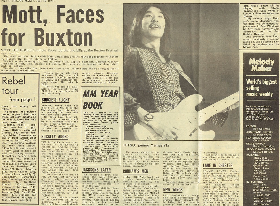 Mott the Hoople / The Faces (June 15, 1974) – Melody Maker – Buxton Festival News