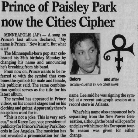 Prince (June 9, 1993) “Prince of Paisley Park now the Cities Cipher” – St. Cloud Times US