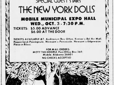 Mott The Hoople (September 29, 1973) – “Mott The Hoople / The New York Dolls” Concert Advert - The Mobile Register