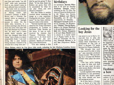 Marc Bolan (September 6,1975) – “Marking Time with Bolan” Feature – TV Times