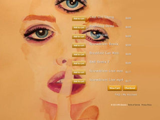 Digital storefront interface featuring an illustrated woman with two eyes and a finger to her lips, alongside a list of purchasable Prince/3RDEYEGIRL digital tracks