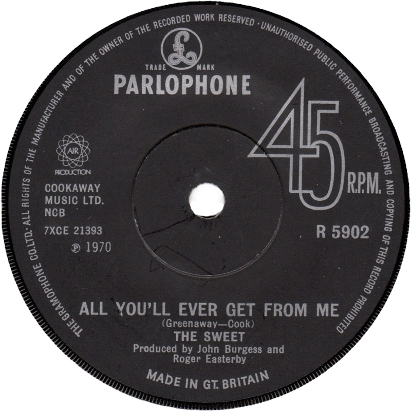 The Sweet (May 14, 1971) “All You'll Ever Get From Me” / “The Juicer” - 7" Single