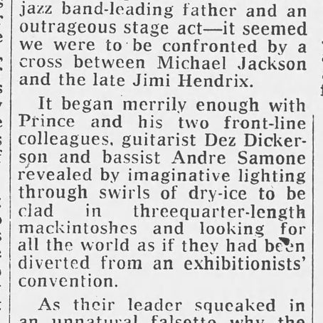 Prince (June 4, 1981) Prince London Debut at the Lyceum (Daily Telegraph Review)