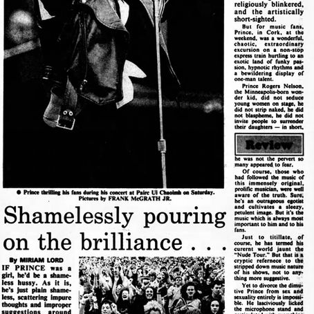 Prince (July 9, 1990) “Prince rolls in and rocks the town” Concert Review – Irish Independent