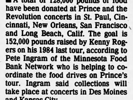📰 Purple Rain Tour Food Drive Nears Record – Article: Mar. 1985