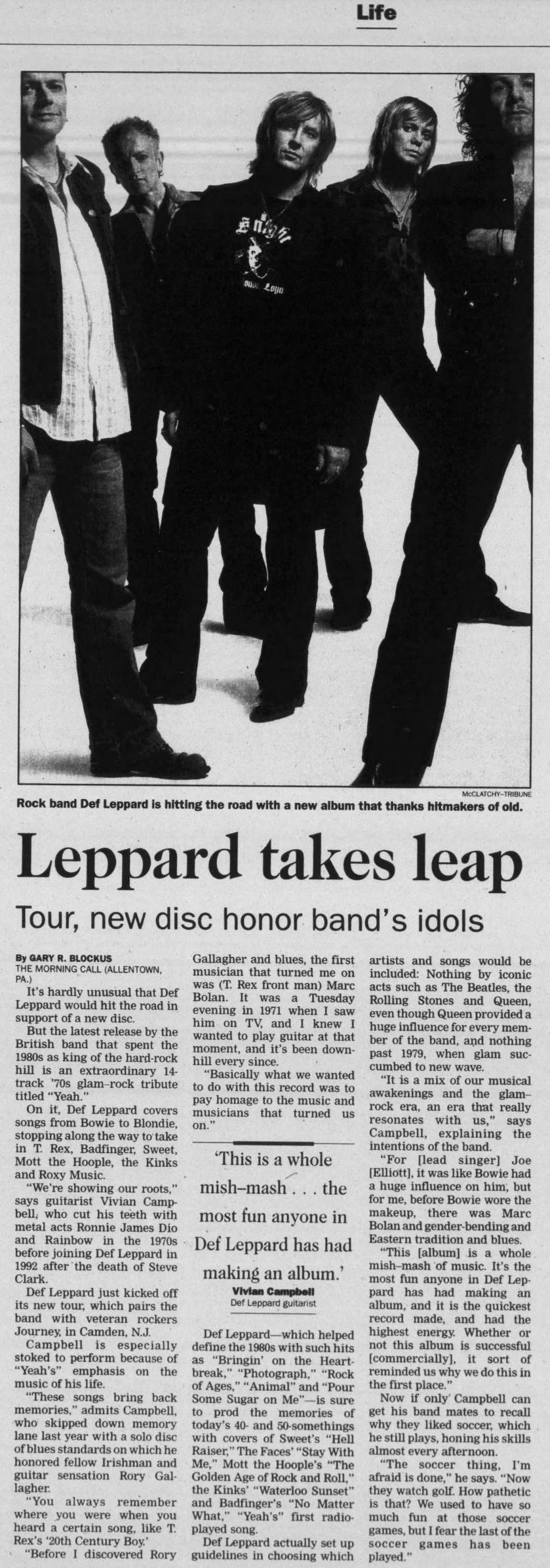 Def Leppard: (June 30, 2006) “Leopard Takes Leap” - The Free Lance-Star / Life