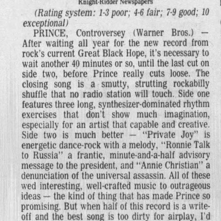 Prince (November 14, 1981) “Prince, Controversy” – Muncie Evening Press