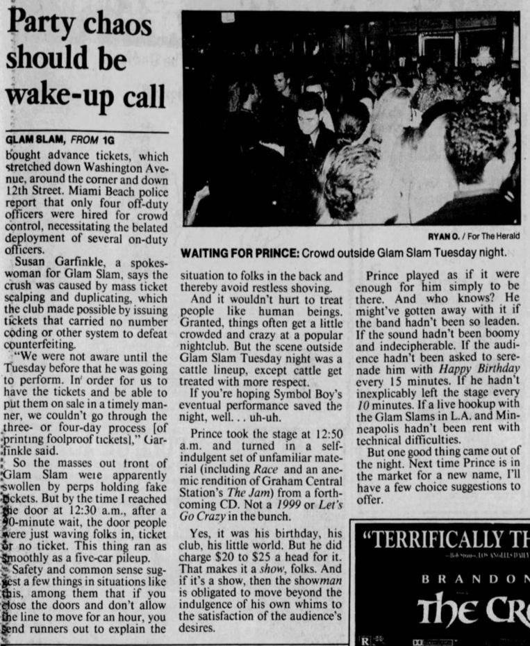 Prince (June 7, 1994) – Glam Slam Grand Opening, Miami Beach.
