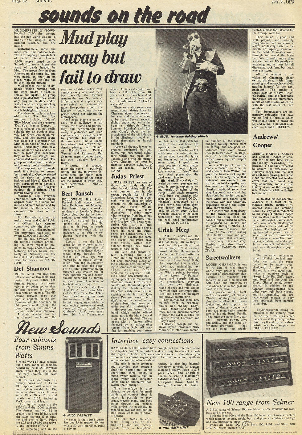 Mud (July 5, 1975) "Mud play away but fail to draw" – Sounds Music Paper Live Review