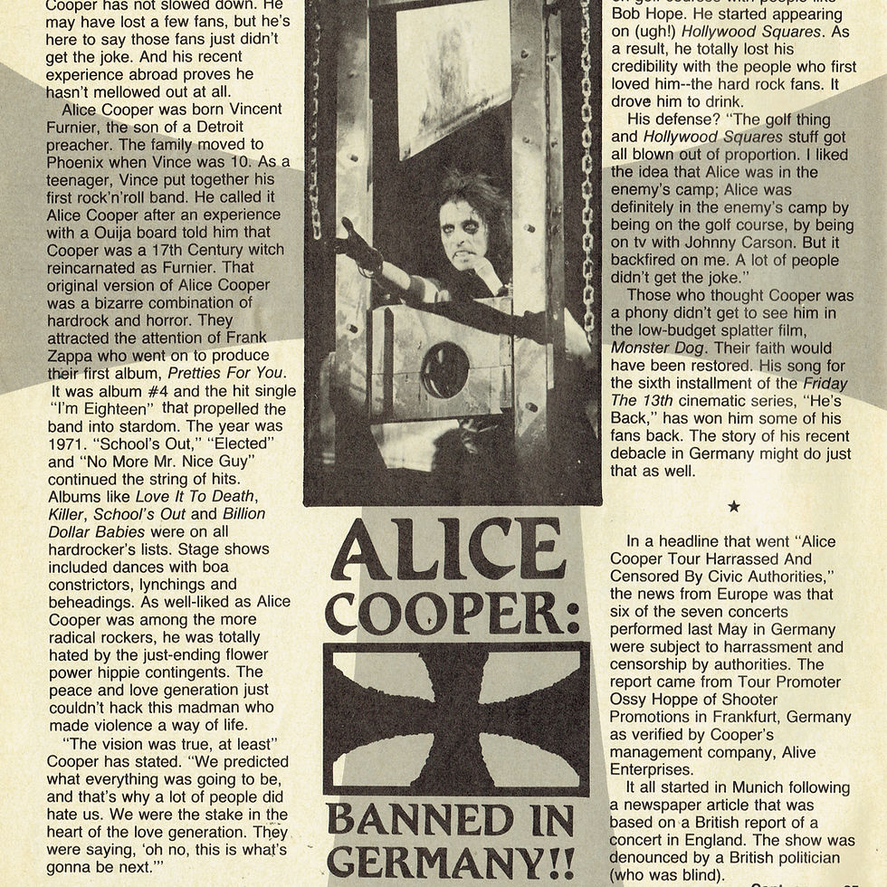 Alice Cooper (May 1989) Metal’s Original Madman! / Banned In Germany!! – Metal Maniacs Magazine