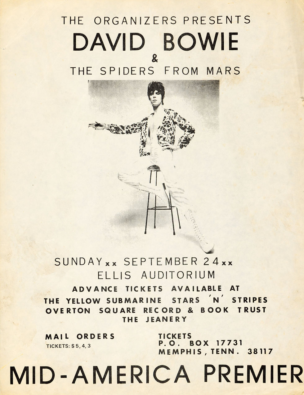 David Bowie (September 24, 1972) – Ellis Auditorium Memphis – Alternative Concert Handbill