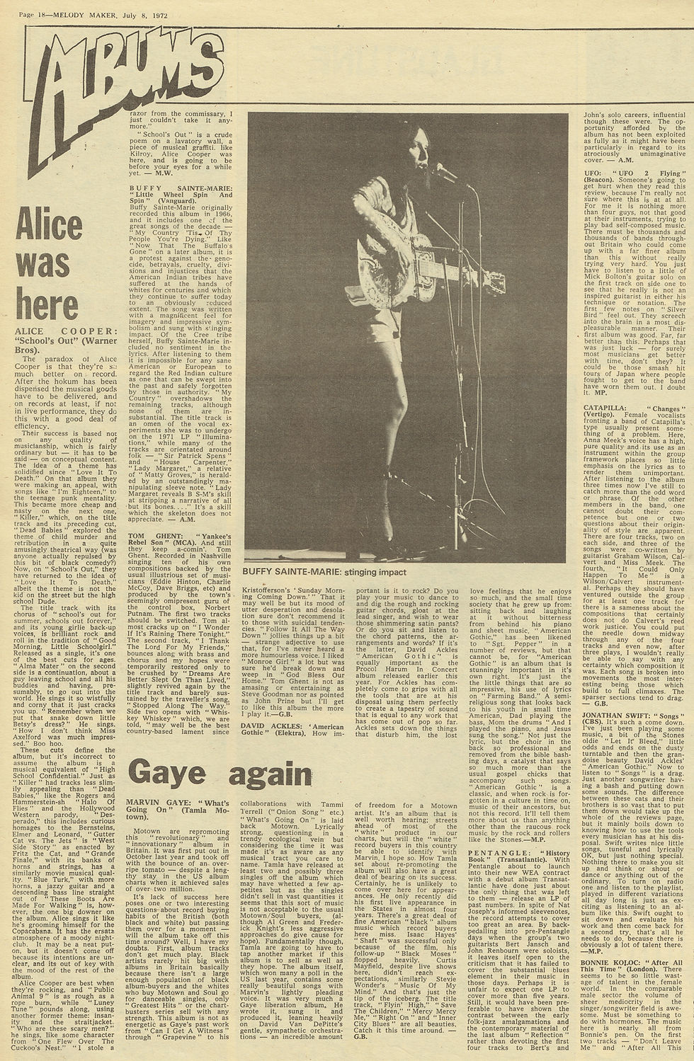 Alice Cooper Group (July 8, 1972) "Alice was here" + "School's Out" Album & Single Coverage – Melody Maker Feature