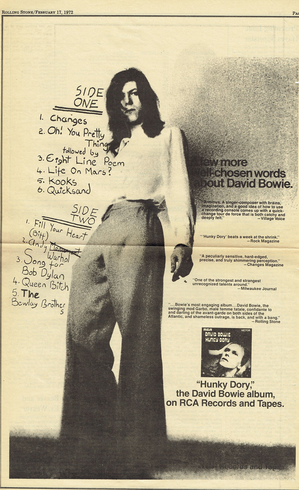 David Bowie: "Hunky Dory - A Few More Well Chosen Words" Advert (1972)
