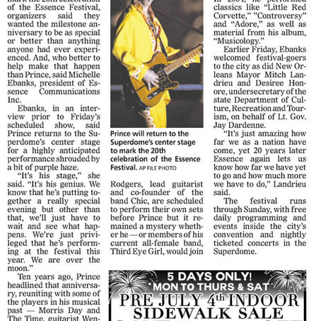 Prince (July 5, 2014) “Prince returns for Essence’s 20th” The Daily Advertiser