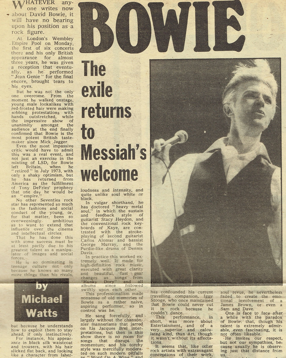 David Bowie (May 8 1976) The Exile Returns - Melody Maker
