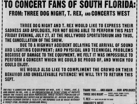 T. Rex (August 2, 1973) – Concert Cancellation Apology – The Miami Herald