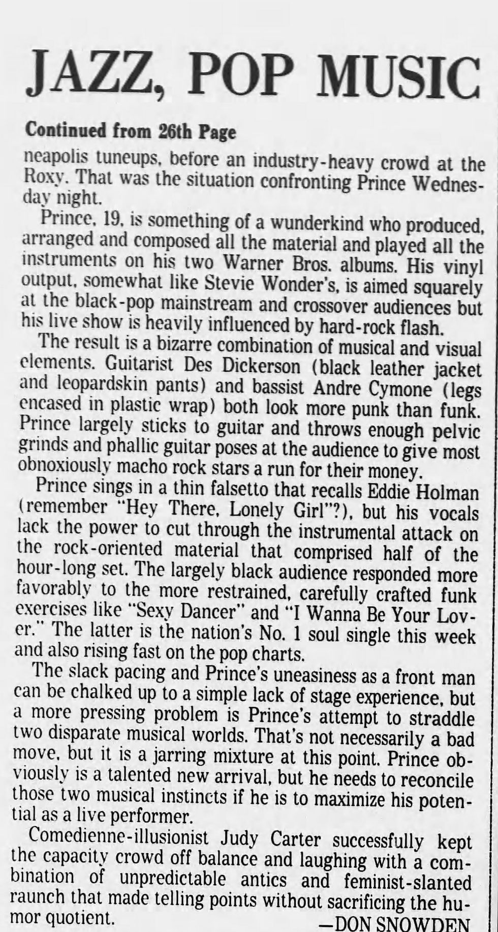 Prince (November 29, 1979) Roxy Performance Review – The Los Angeles Times US