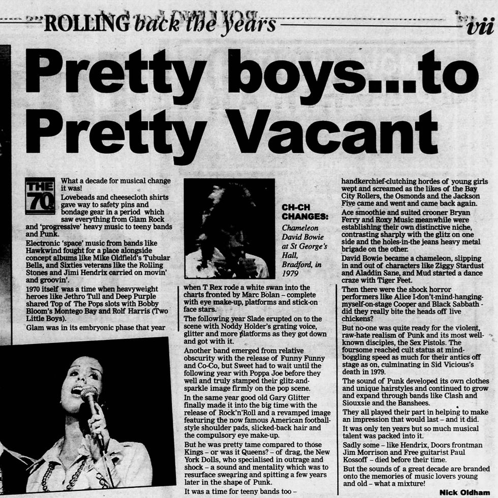 David Bowie (June 18, 1996) “Pretty boys to Pretty vacant” Glam Rock Retrospective – Telegraph and Argus