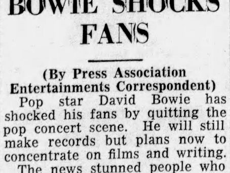 David Bowie (July 4, 1973) “NO MORE CONCERTS” Burton Mail