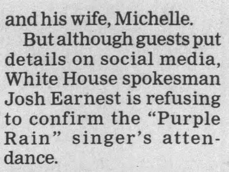 Prince (June 21, 2015) “White House won’t confirm Prince played for Obama” News Report – The Austin Daily Herald