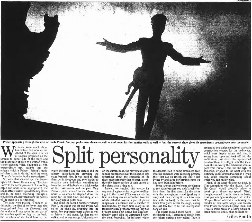 Prince O(+> (June 18, 1992) “Split personality” Concert Review – The Independent