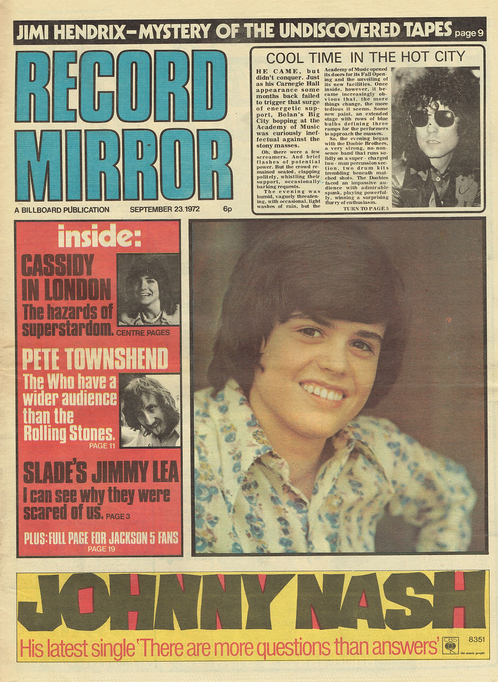 Marc Bolan (September 23, 1972) – “Cool Time In The Hot City” Cover - Record Mirror